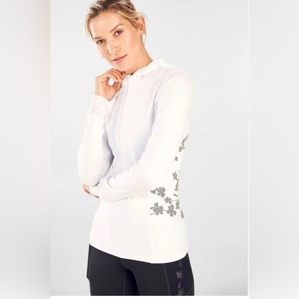 Fabletics half zip Hoodie White Size Large with Floral detail